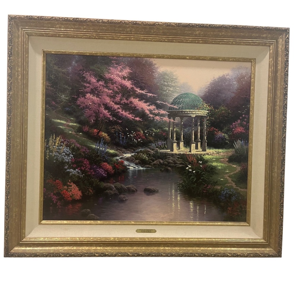 Thomas Kinkade Pools of Serenity Garden of Prayer II Large Gold Framed Good Art